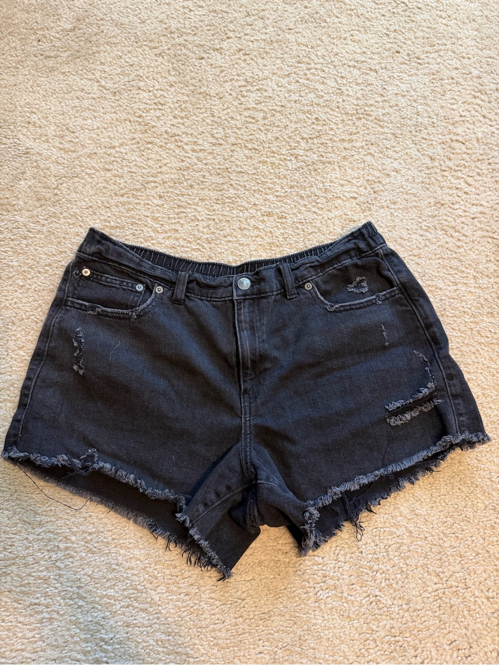 American Eagle High-Rise Black Distressed Denim Shorts